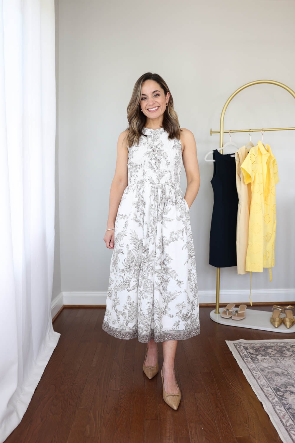 Petite-friendly dress for Mother's Day | petite dresses | spring dresses for petites | white midi dress for petites 