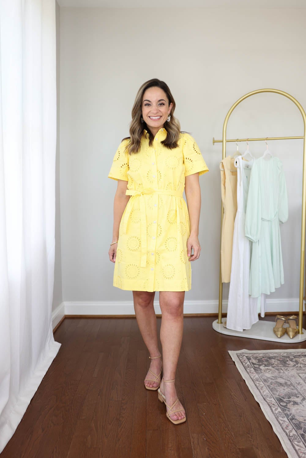 Petite-friendly dress for a baby or bridal shower | petite spring dresses | yellow dress for petites 