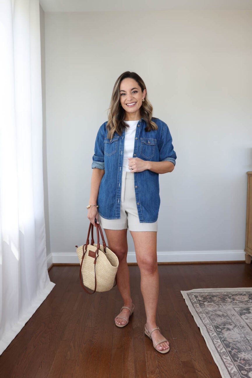 A petite-friendly mini capsule for summer with polished outfits | 10 items 20 outfits for summer for petites | travel capsule wardrobe with polished outfits 