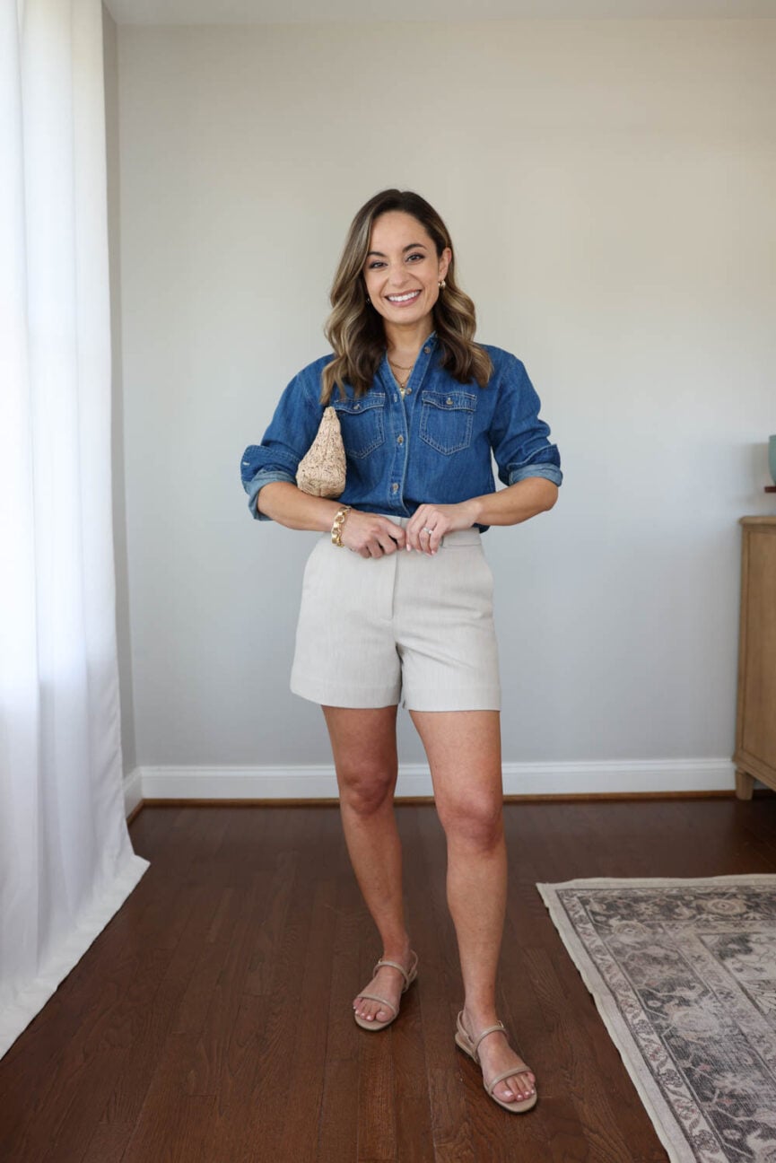A petite-friendly mini capsule for summer with polished outfits | 10 items 20 outfits for summer for petites | travel capsule wardrobe with polished outfits 