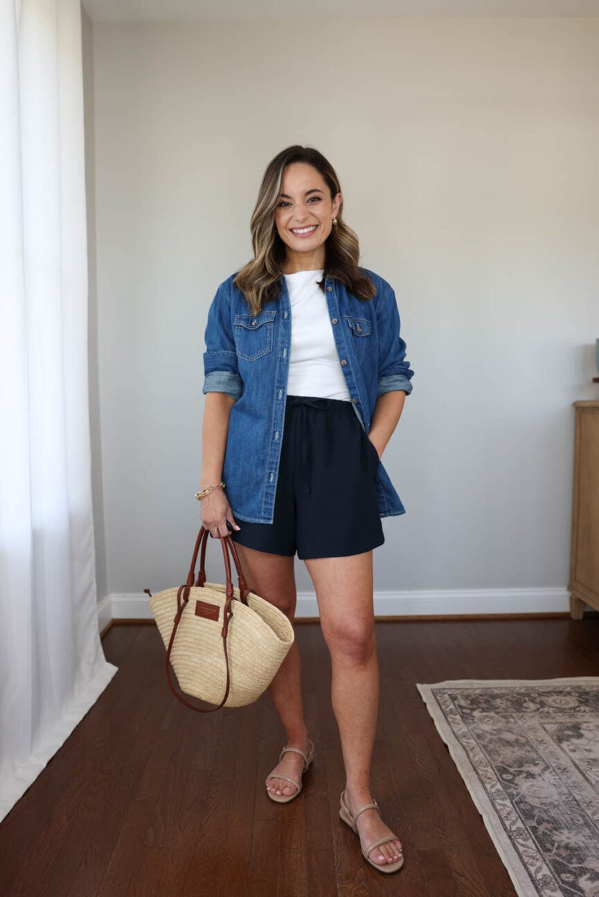 A petite-friendly mini capsule for summer with polished outfits | 10 items 20 outfits for summer for petites | travel capsule wardrobe with polished outfits 