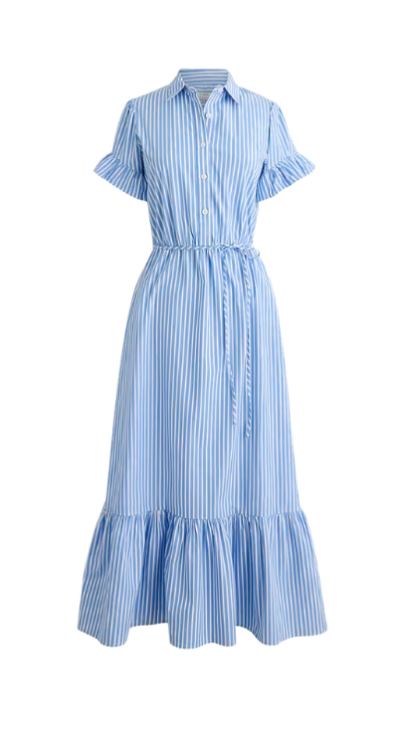 Striped ruffle sleeve dress blue