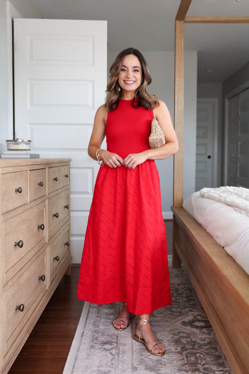 Petite-friendly tomato red maxi dress | summer dresses | red dress for petites | summer outfits