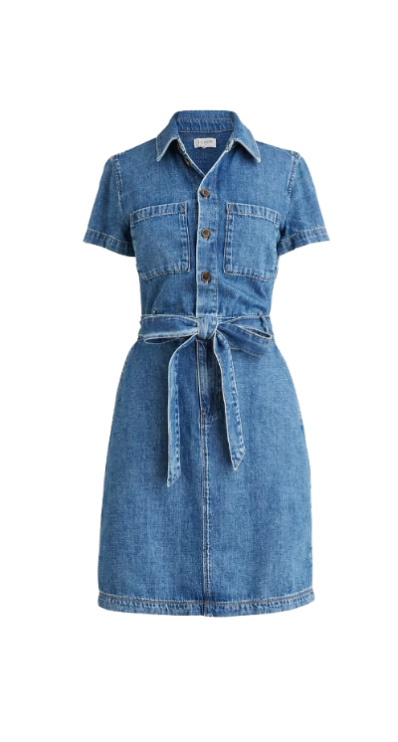 Denim utility dress petite-friendly
