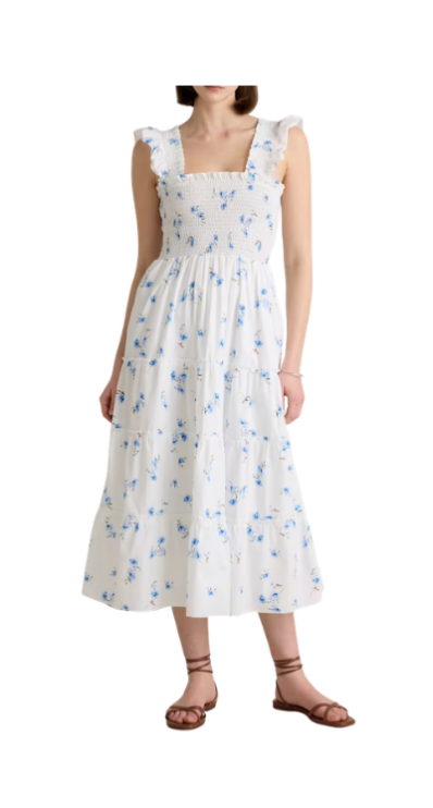Quince white and blue floral dress for petites