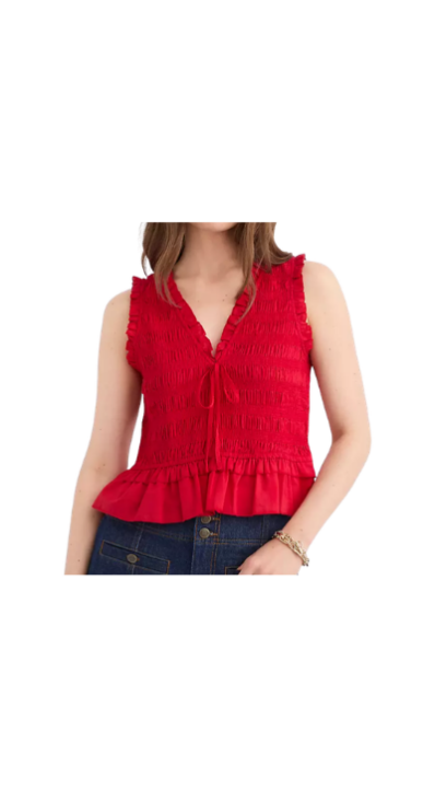 Smocked red top for petites from LOFT