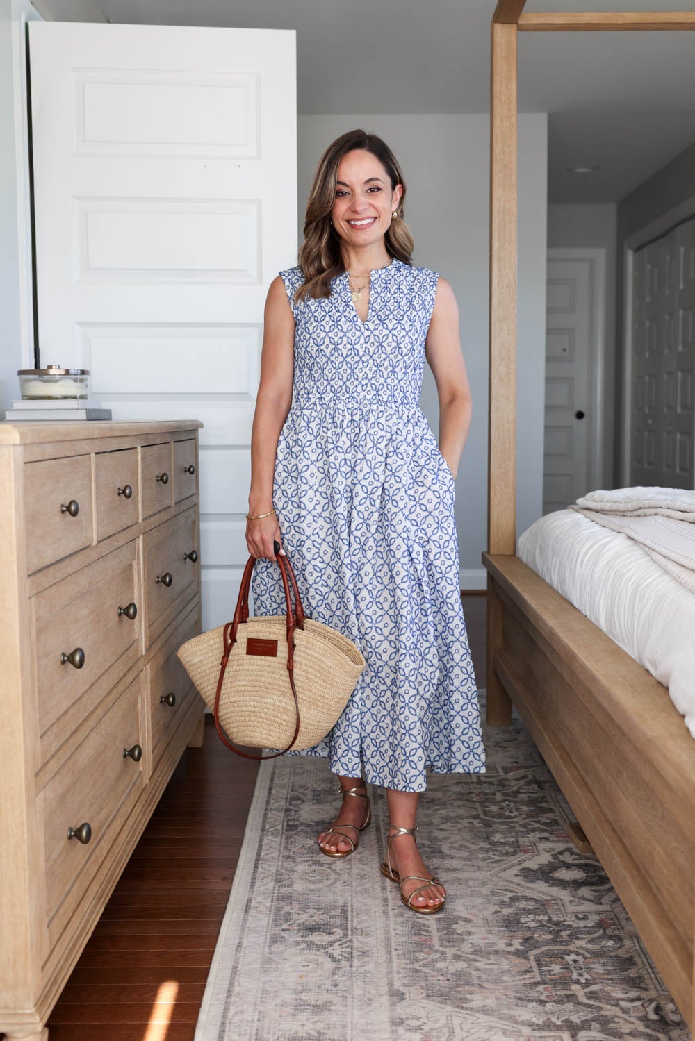 Petite-friendly summer dresses | blue and white petite summer dress