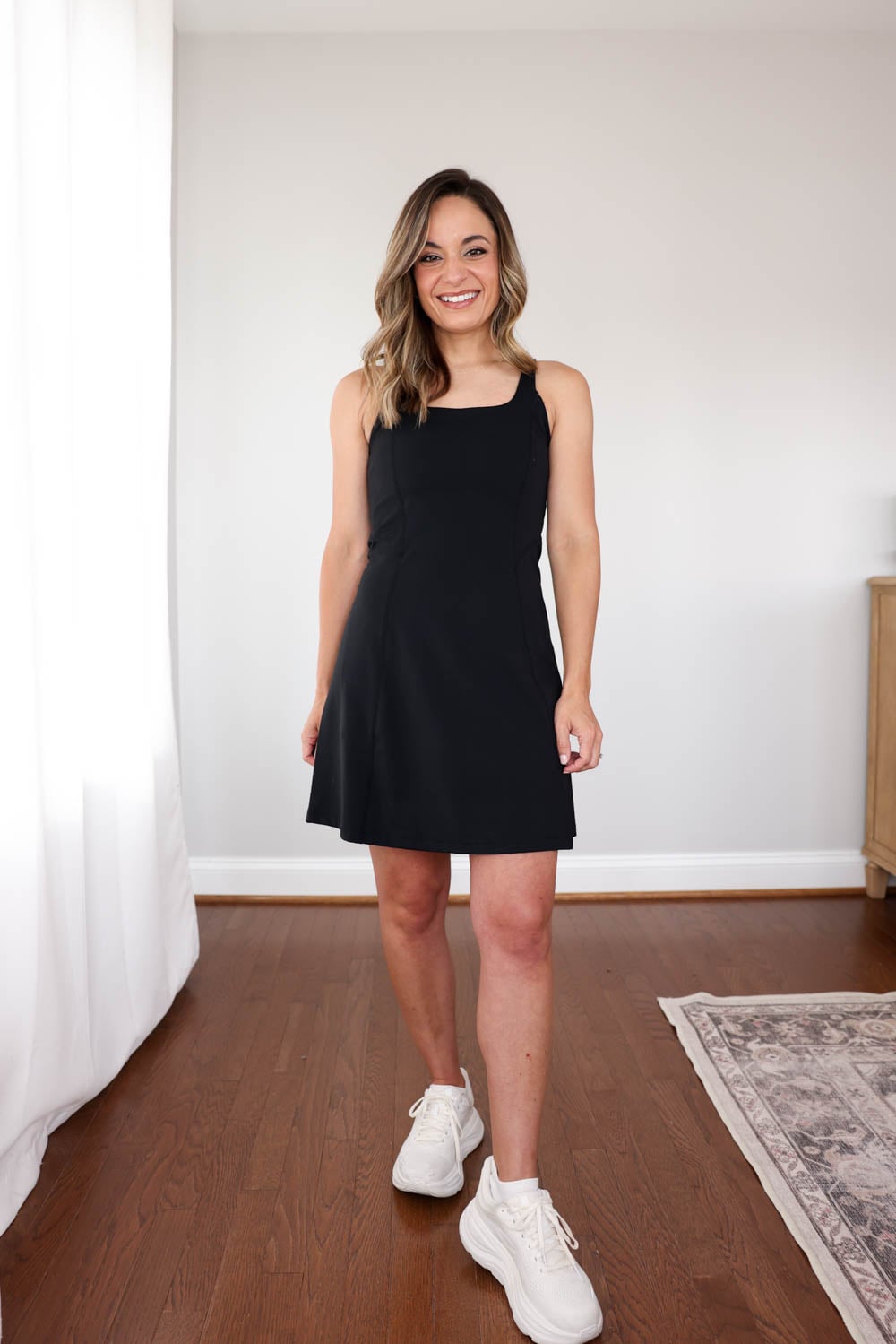 Petite review of activewear dresses at Quince via Pumps and Push-Ups blog