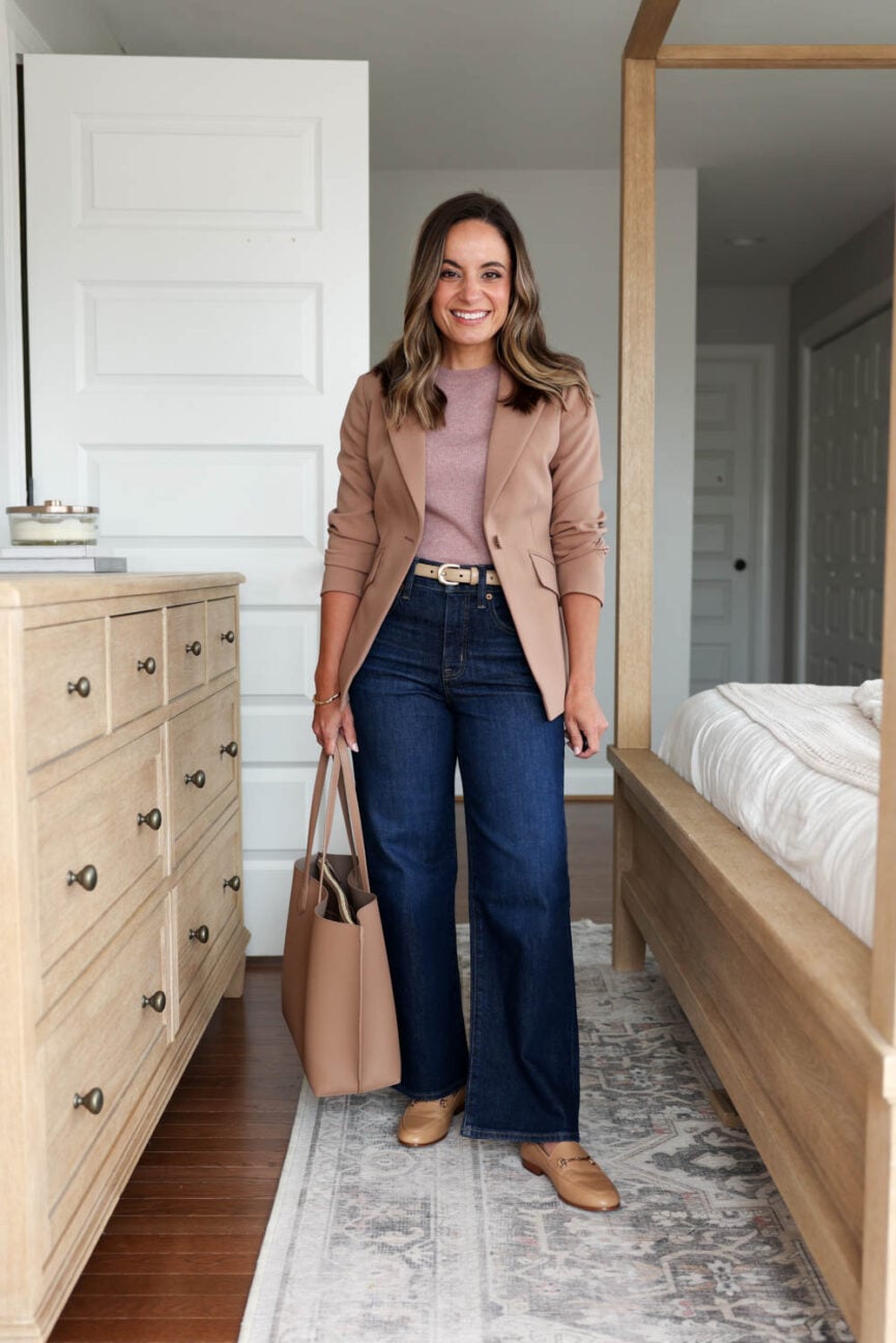 Petite-friendly casual outfit for work | business casual outfits for work with jeans