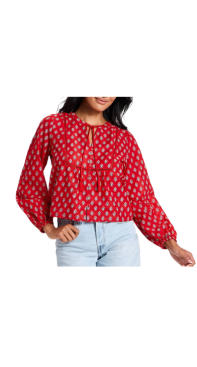 Red balloon sleeve top from Target petite friendly