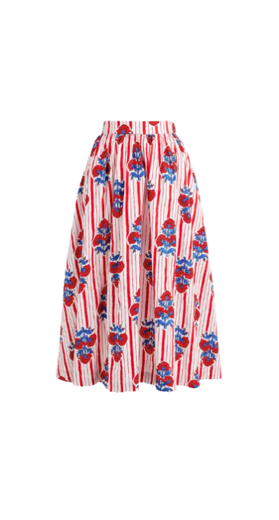Red, white and blue poplin midi skirt J.Crew Factory