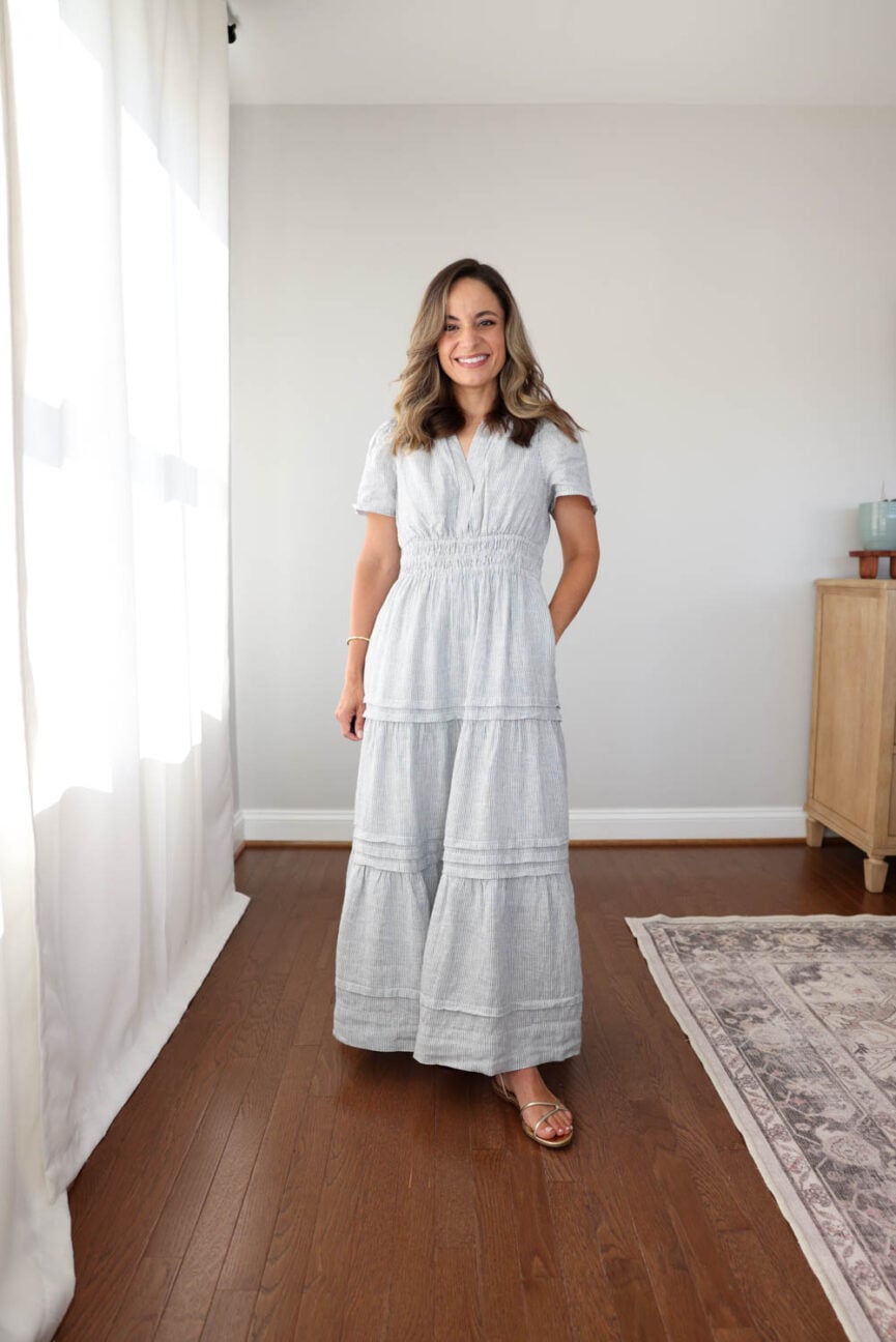A petite review of the new linen petite dresses from Quince | petite dress reviews from petite style blogger Brooke of Pumps and Push-Ups