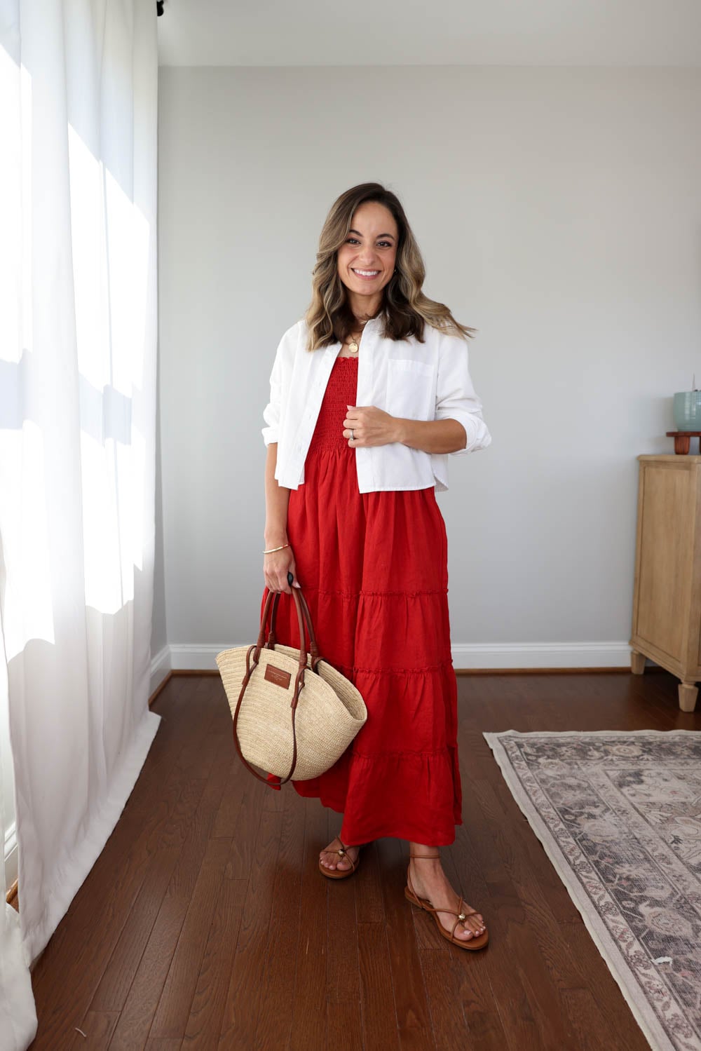 Ways to layer a dress | layering a dress with a cropped button down