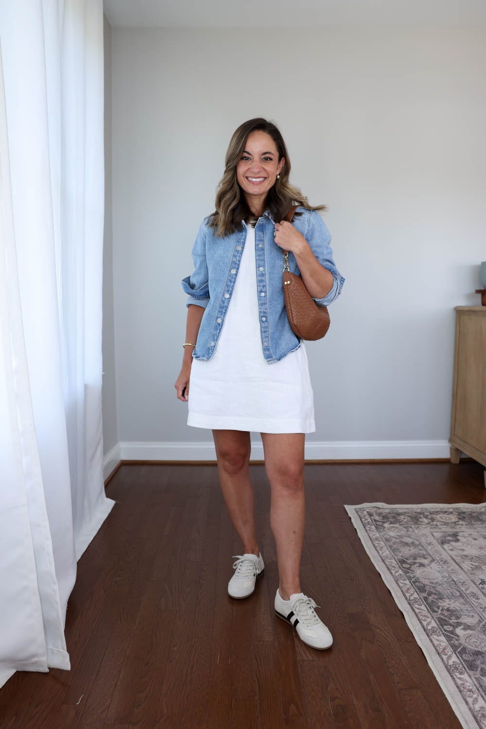 what jacket to wear with linen dress Linen Dress and Denim Jacket