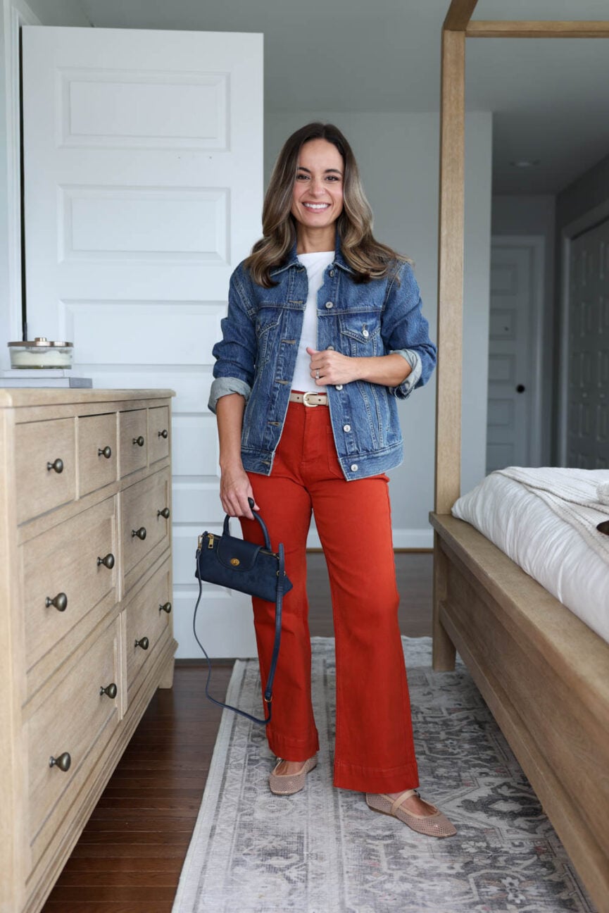 petite-friendly colored jeans | budget friendly cropped wide leg jeans for petites | orange jeans for petites