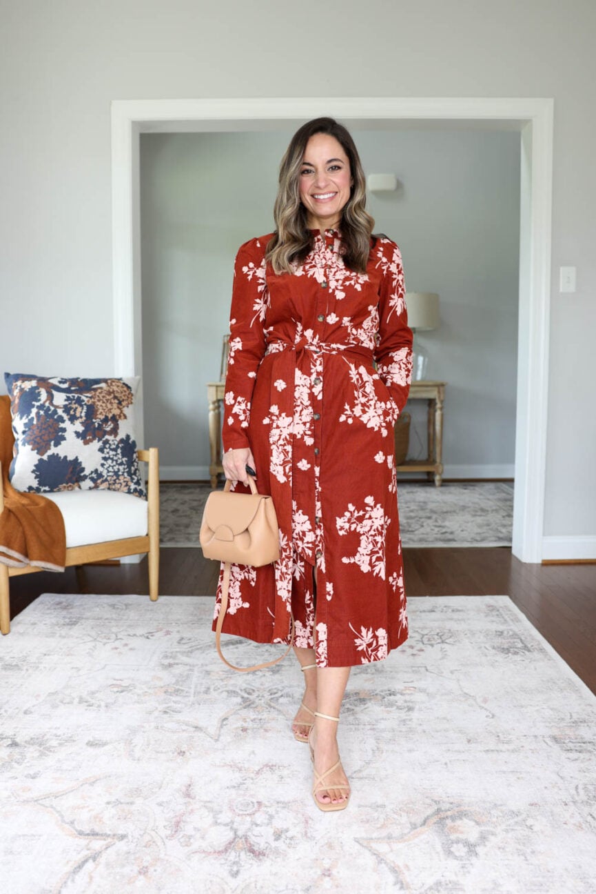 Petite-friendly fall dresses | corduroy dress for petites | family fall photo dress
