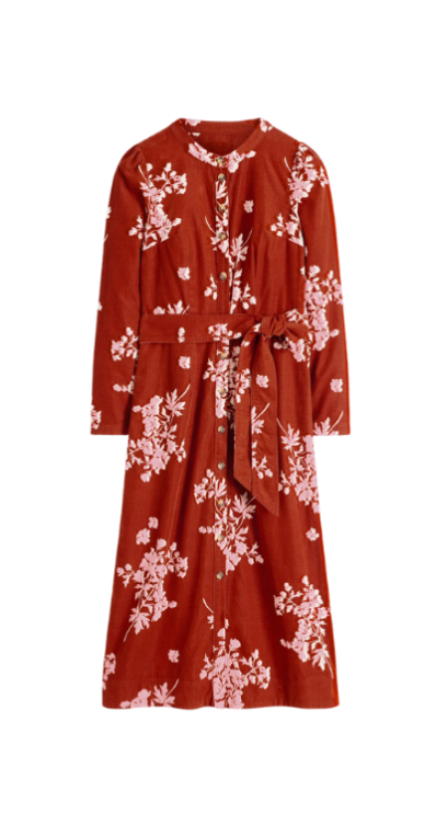 Boden burnt orange floral midi dress for petites