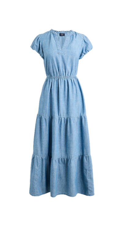 Chambray midi dress short sleeve
