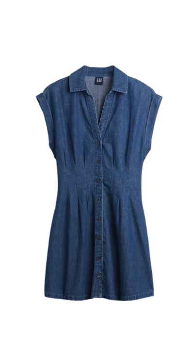 Gap pleated mini shirt dress denim