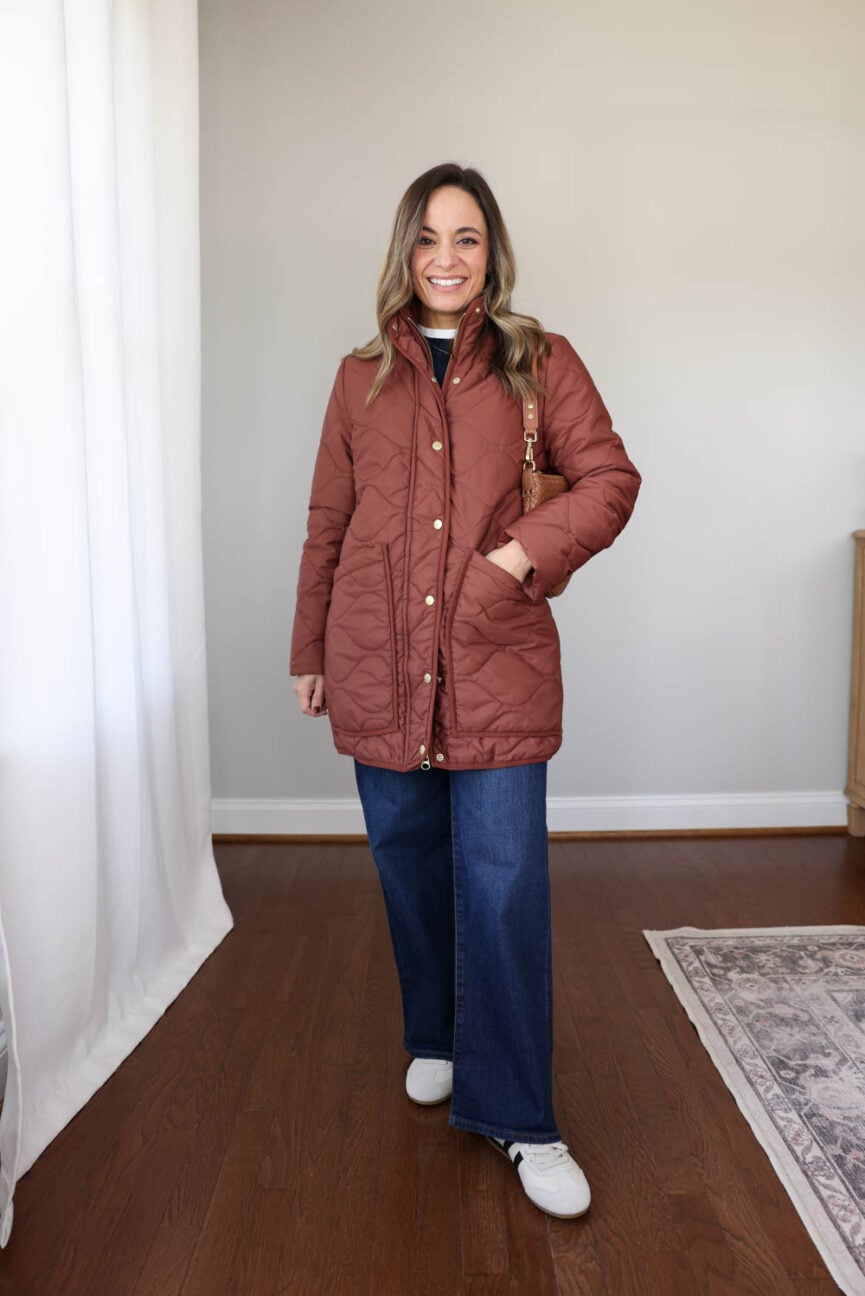 Petite-friendly fall jackets | fall quilted jacket | lightweight jacket for fall and mild weather