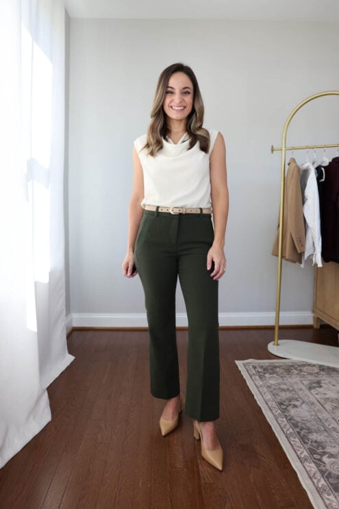 Petite-friendly mid rise pants | Mid rise pants for petites reviewed by petite style blogger Brooke of Pumps and Push-Ups