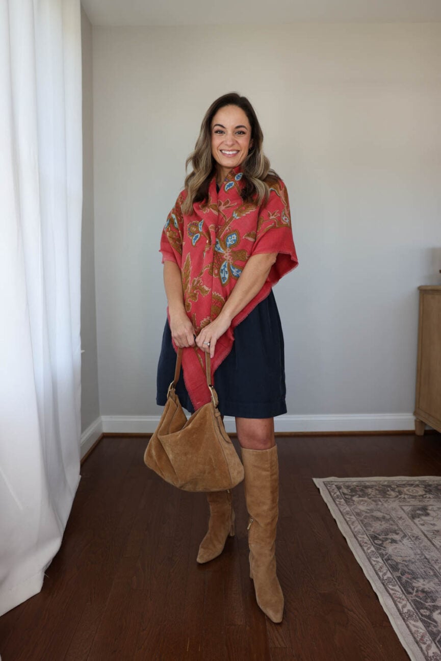 Four ways to wear one dress via pumps and push-ups blog | fall dress styled four ways | petite friendly outfit with a corduroy dress and knee high boots