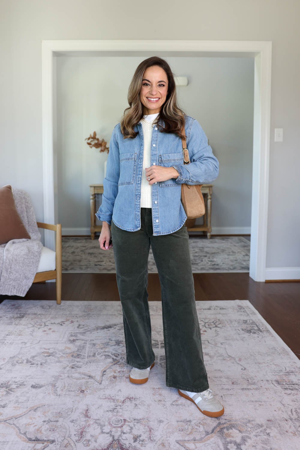 Petite-friendly outfit ideas with Olive green corduroy pants | 25 items 40 outfits capsule wardrobe | fall 2026 capsule wardrobe series | petite fashion 