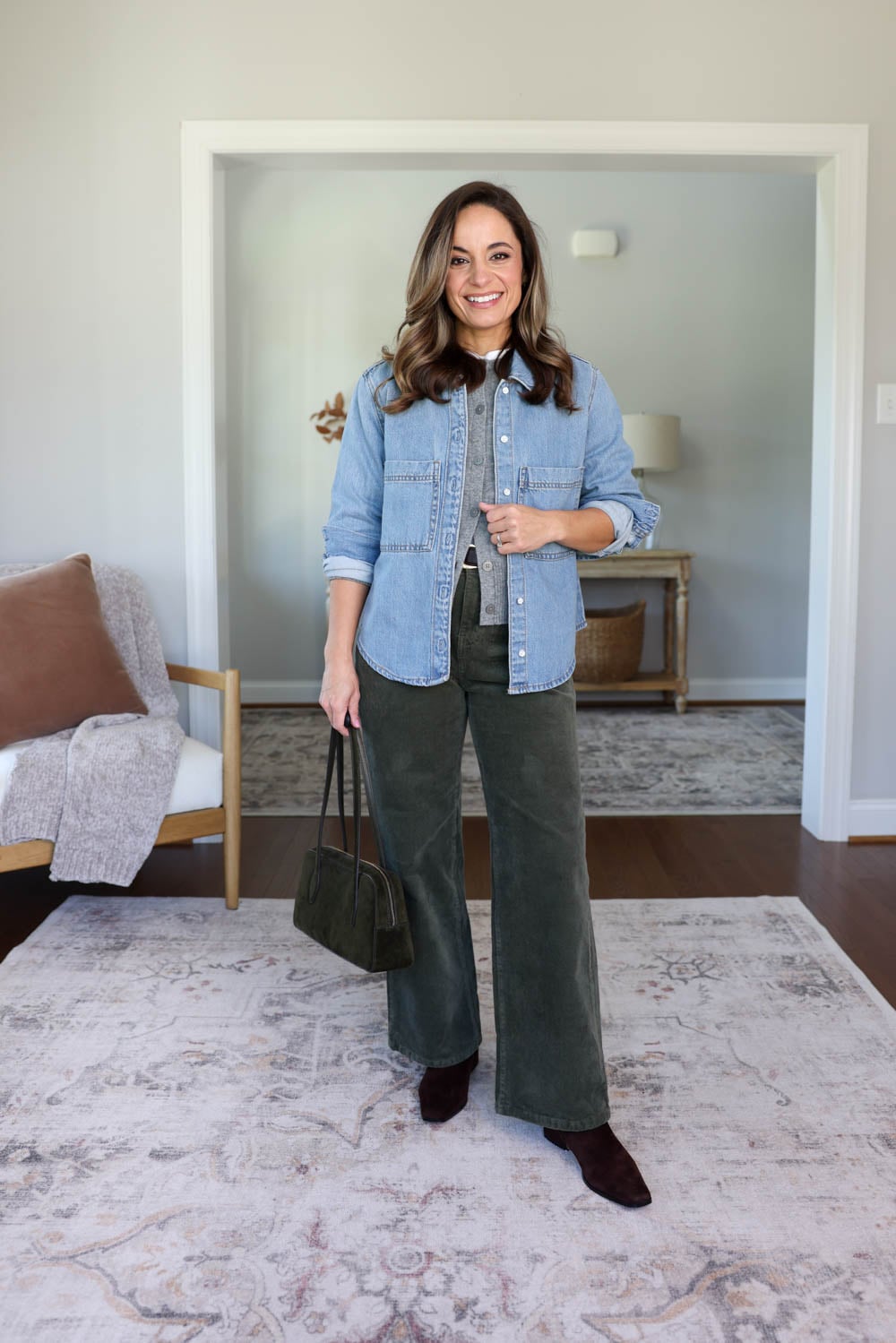 Petite-friendly outfit ideas with Olive green corduroy pants | 25 items 40 outfits capsule wardrobe | fall 2026 capsule wardrobe series | petite fashion 