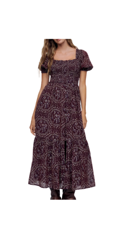 Anthropologie printed purple midi dress