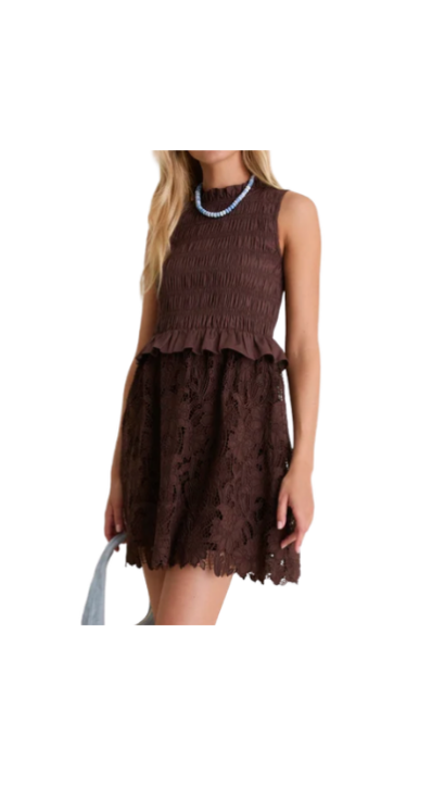 Chocolate brown eyelet mini dress