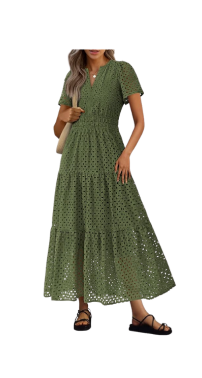 Green eyelet Amazon maxi dress