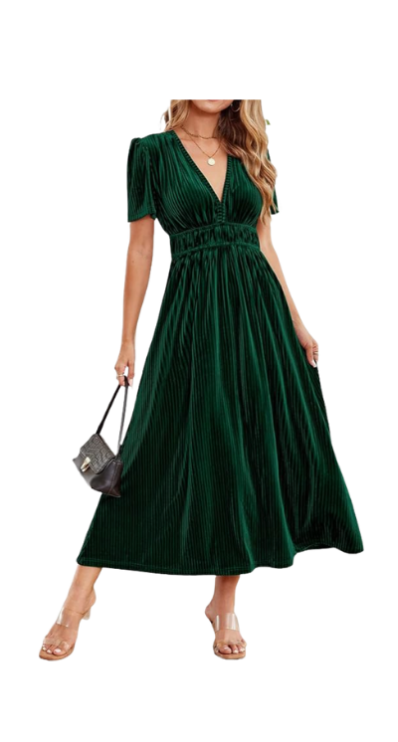 Amazon emerald velvet midi dress petite-friendly