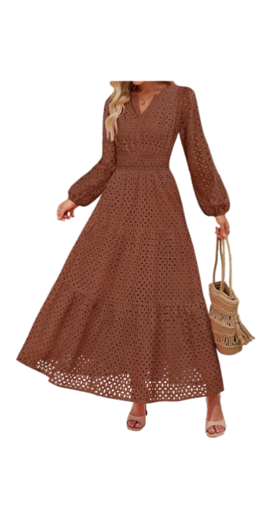 Amazon long sleeve eyelet dress burnt orange