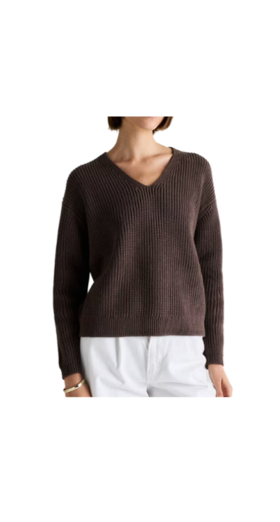 Quince v neck brown sweater petite-friendly